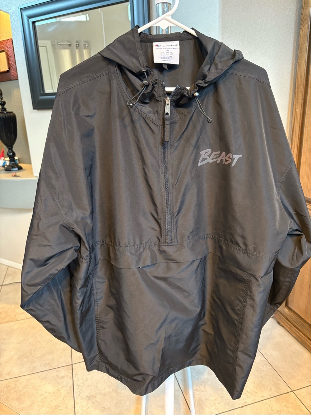 Champion Authentic Athleticwear Beast Anorak Rain Jacket Packable Black 3XL